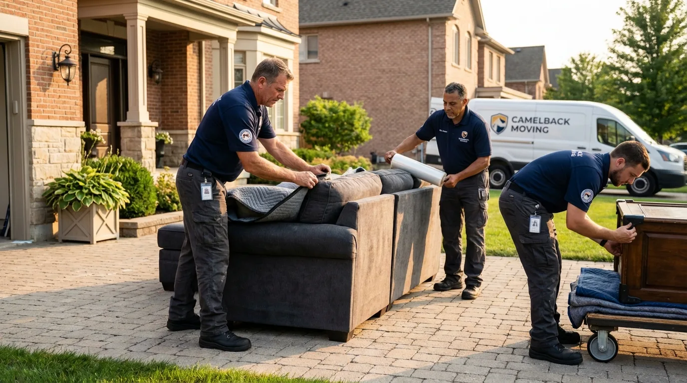 Large estate moving crew wrapping furniture in Penobscot, ME